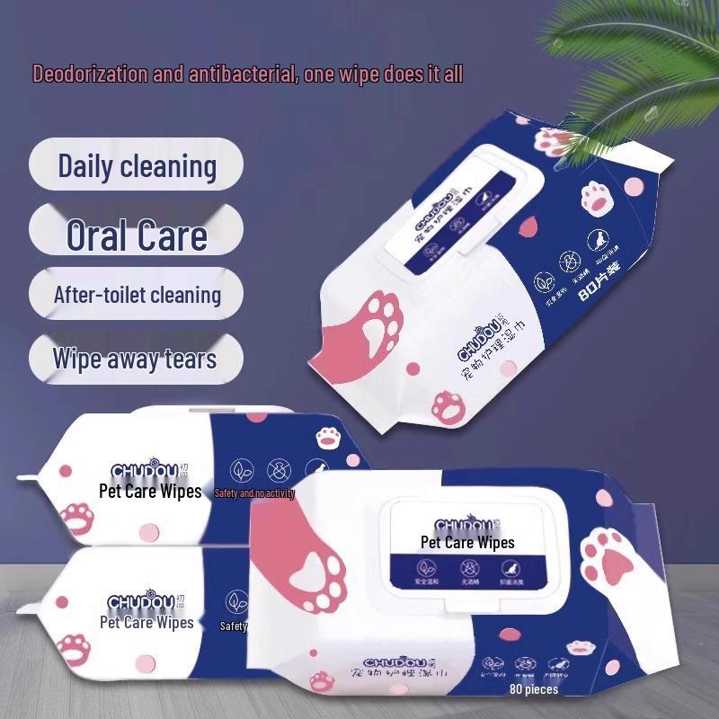 Antibacterial Deodorizing Pet Wipes for Cats & Dogs - Tear Stain Remover, No-Wash Cleaning, Disposable Care Supplies