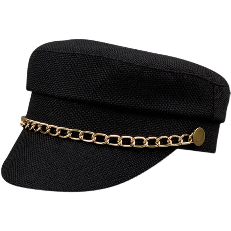 British Flat Top Hat Women'S Chain Decorative Octagonal Hat Trendy Versatile Beret Simple Spring And Summer
