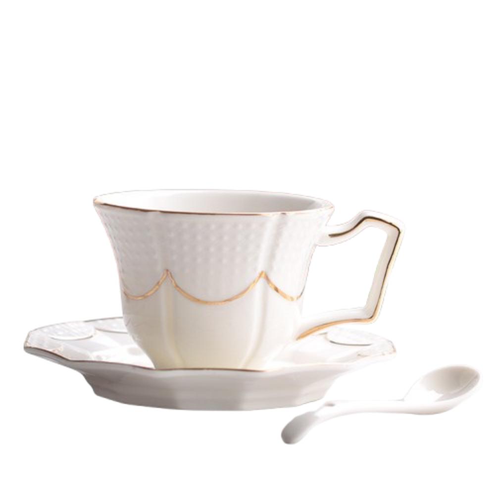 Exquisite Tea Cup Set Luxury Latte Flower Tea Water Cup Ceramic Coffee Cup Spoon Plate Set  Hotel