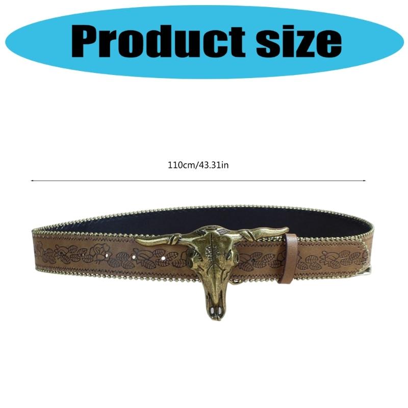 Western Engraved Leather Belt Adjustable Waistband Durable PU Material For Men Women Fashion Enthusiasts