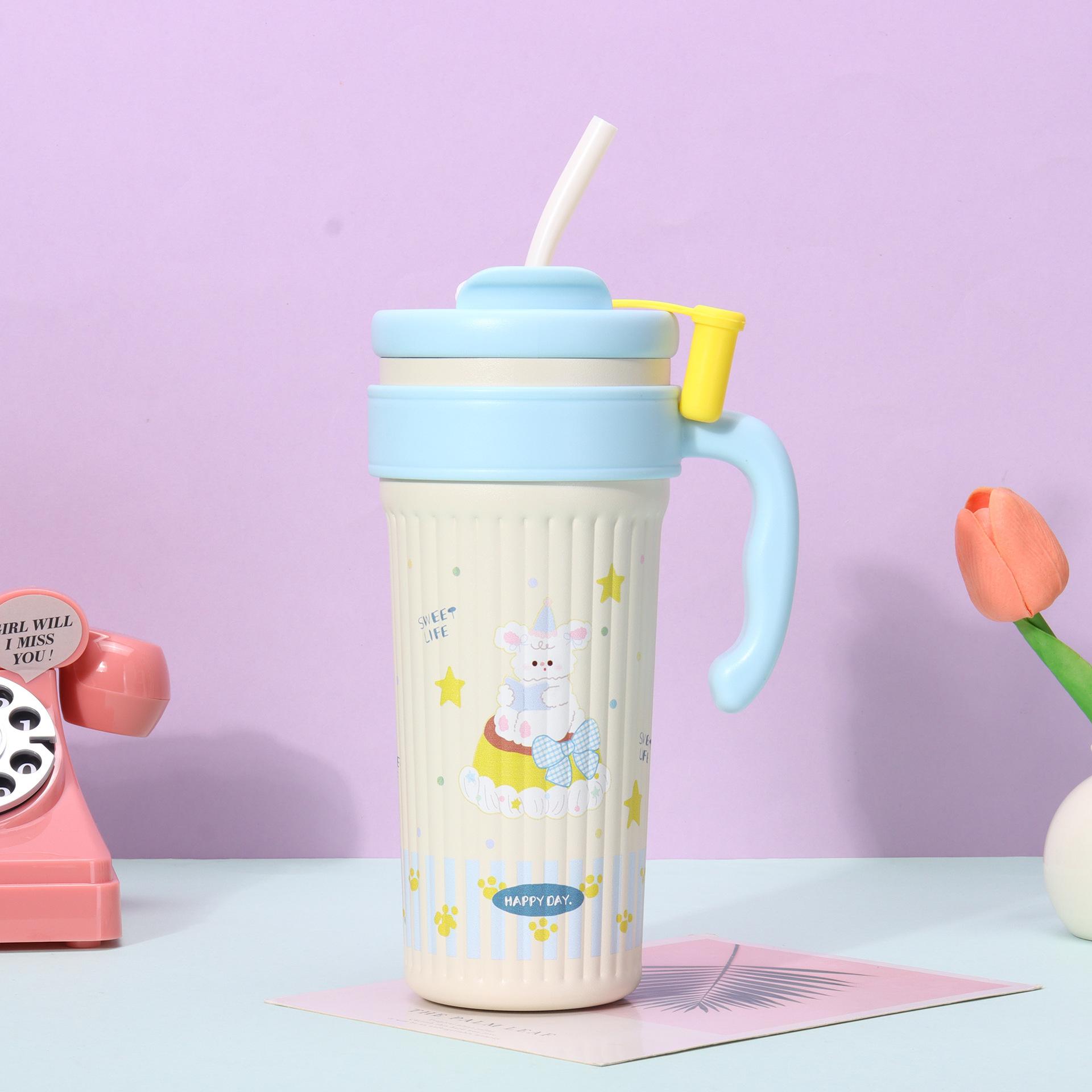 

Cartoon 316 Stainless Steel Insulated Cup, Portable Handle Vacuum Water Cups, 750ml Cute Children s Straw Cup, Birthday Gift 750ml