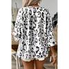 Top da Donna Temperamento Pendolare Cachi Stampa Leopardo Scollo a V Grande Plissettato Maniche a Sette Quarti Camicia