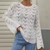 IHUASU Damen Herbst und Winter Strickpullover Einfarbig Häkeln Aushöhlen Pullover O-Ausschnitt Lockerer Pullover