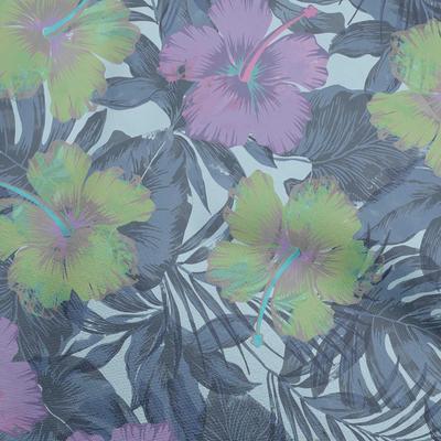 Baumwoll-Popeline Blau Stoff Tropische Hibiskus Blumen Nähstoff Meterware Bedruckt DIY Kleidung Nähzubehör 42 Zoll