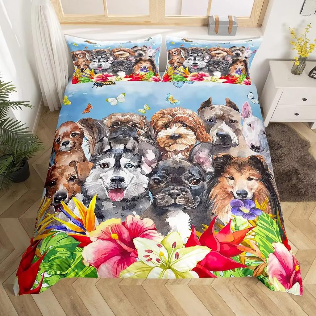 Cartoon Puppy Down Comforter Set Bedding Set 3-piece Duvet Cover Set