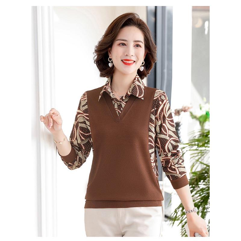 Middle-aged and Elderly Women's Style Tops Bottoming Shirts Women's Long-sleeved Shirts Spring and Autumn New Pullovers