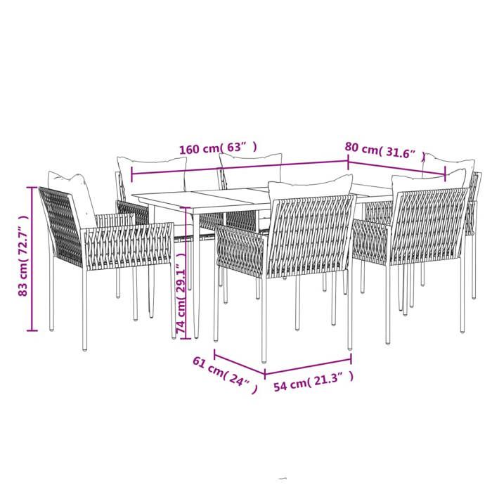 VidaXL Ensemble à manger de jardin 7 pcs coussins résine tressée acier, ensemble à manger, ensemble à manger d'extérieur, 3187058