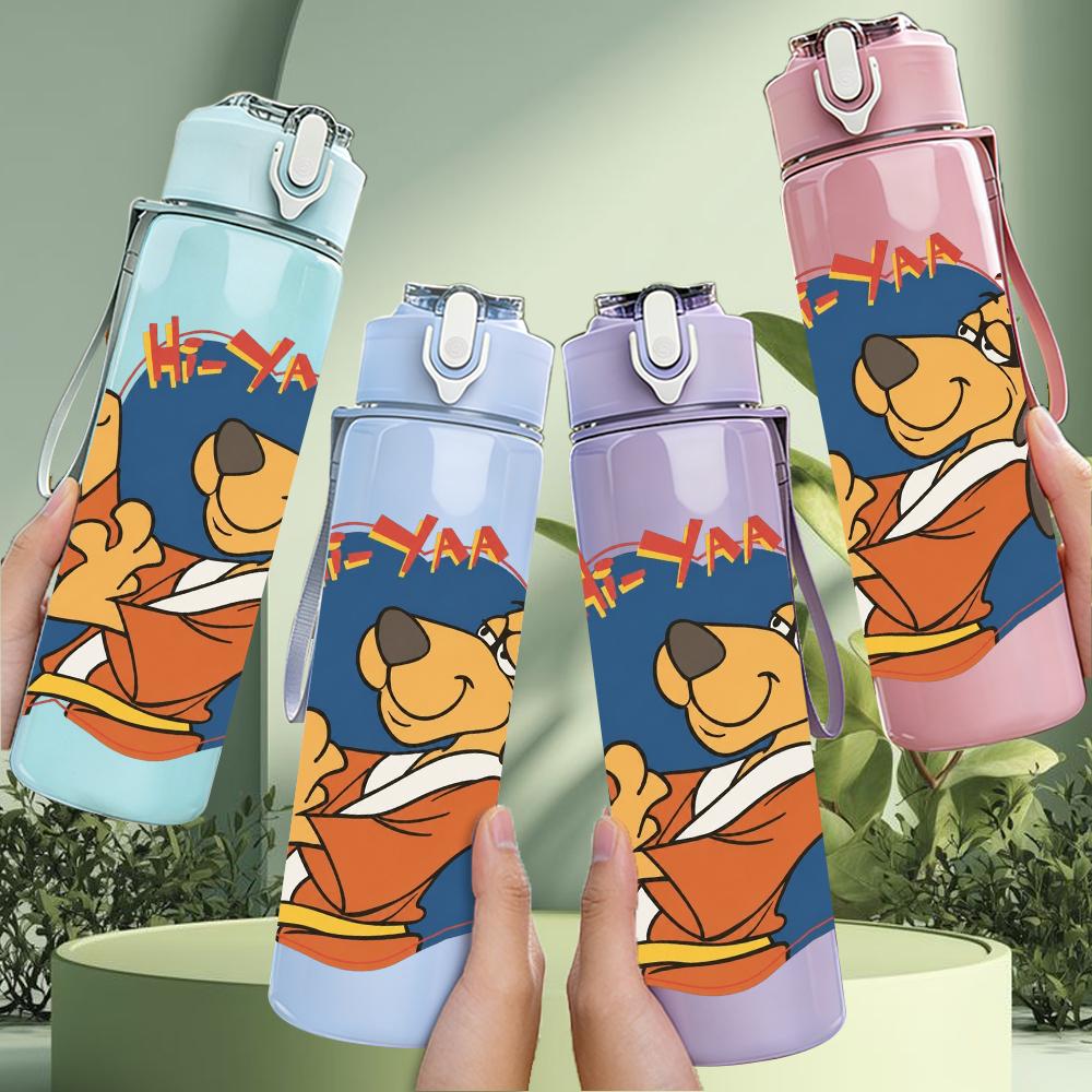 1PC Retro Bear Cartoon Character Print 750ml Portable Sports Water Bottle Leakproof Travel Gym Drink Cup