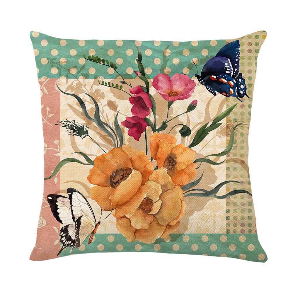 

Retro Style Throw Pillow Cover Butterfly Flower Print Home Living Room Sofa Cushion Cover Bedroom Bedside Cushion Cover 45 * 45Cm (without pillow core)