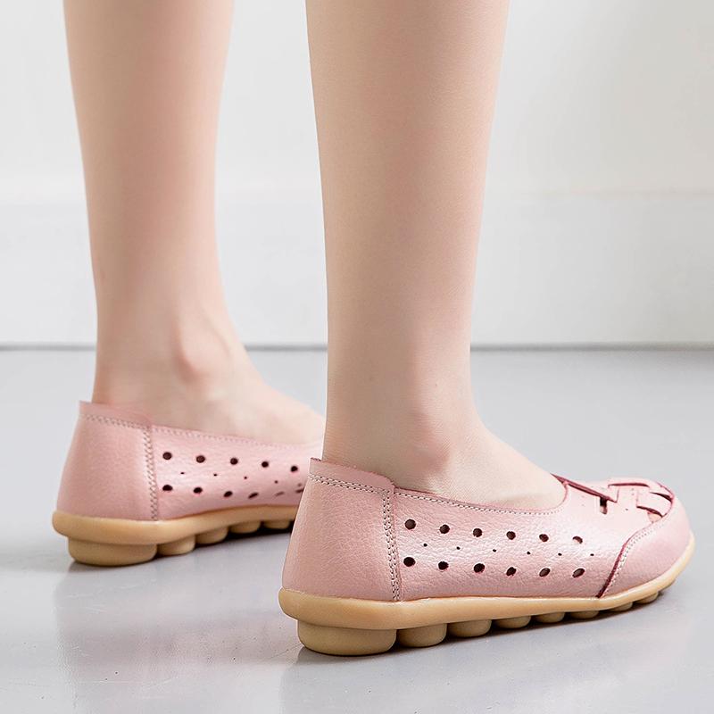 Women's Flats Loafers Leather Driving Shoes Moccasins Comfort Casual Slip On Summer Nurse Shoes for Mother Large Size