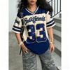 Summer Women's Casual Personality Number & Letter Printing Soccer T-Shirt Fashion V-Neck Loose Comfort Breathable Tops Tee Y2K