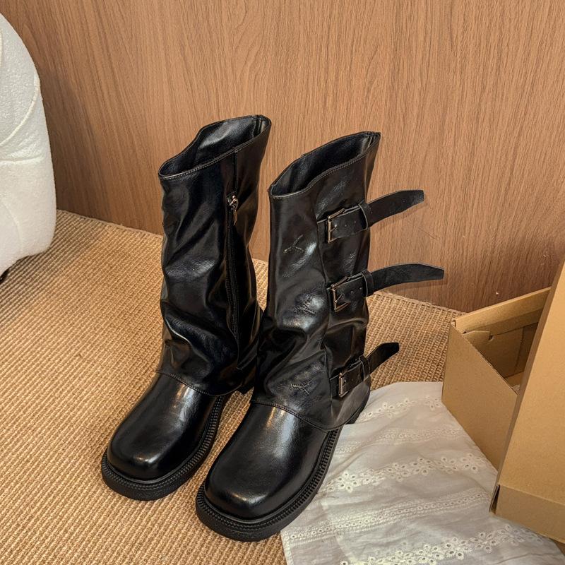 Pile Fashion Wind 2025 Spring and Autumn New Retro Streamer Medium Boots Women's Boots Western Knight Boots Cowboy Boots