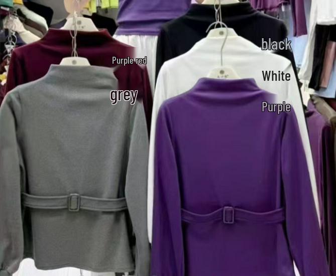 

Double-Sided Plush Hong Kong-Style High Neck Long Sleeve Pullover with Waist Belt - Autumn/Winter Korean Fashion Women s Top L (85-110 cm) фиолетовый