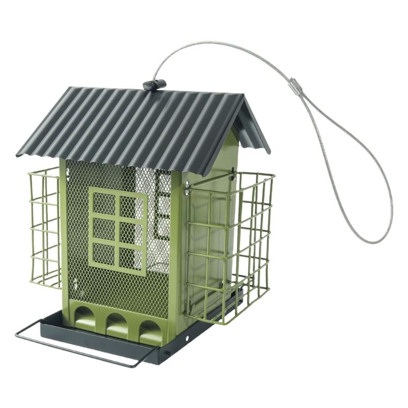 

Hanging Metal Bird Feeders With Transparents Panel Spacious Capacity for Year Round Bird Attraction зелёный