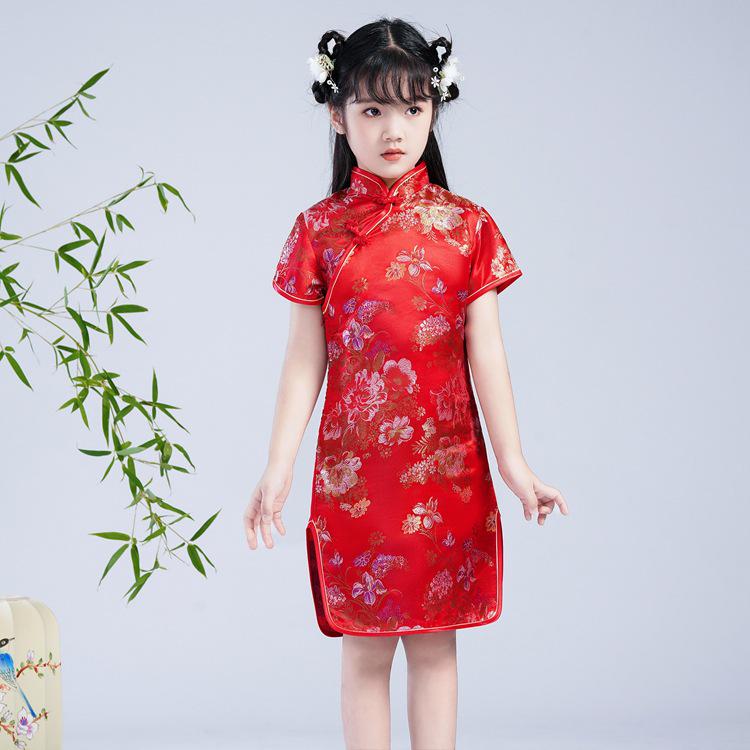 Girls' Summer Retro Cheongsam: Fashionable Chinese Princess Dress for Kids