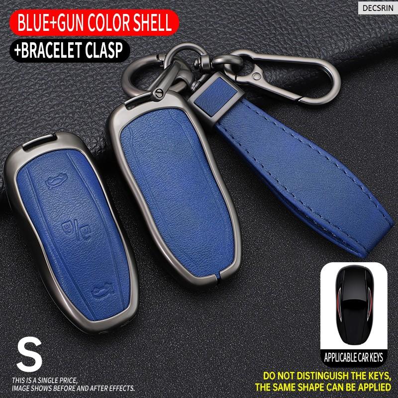 Zinc Alloy+ Leather Car Smart Key Cover Case Shell Fob for Tesla Model 3 Model Y S Key Shell Bag Holder Protector Accessorie