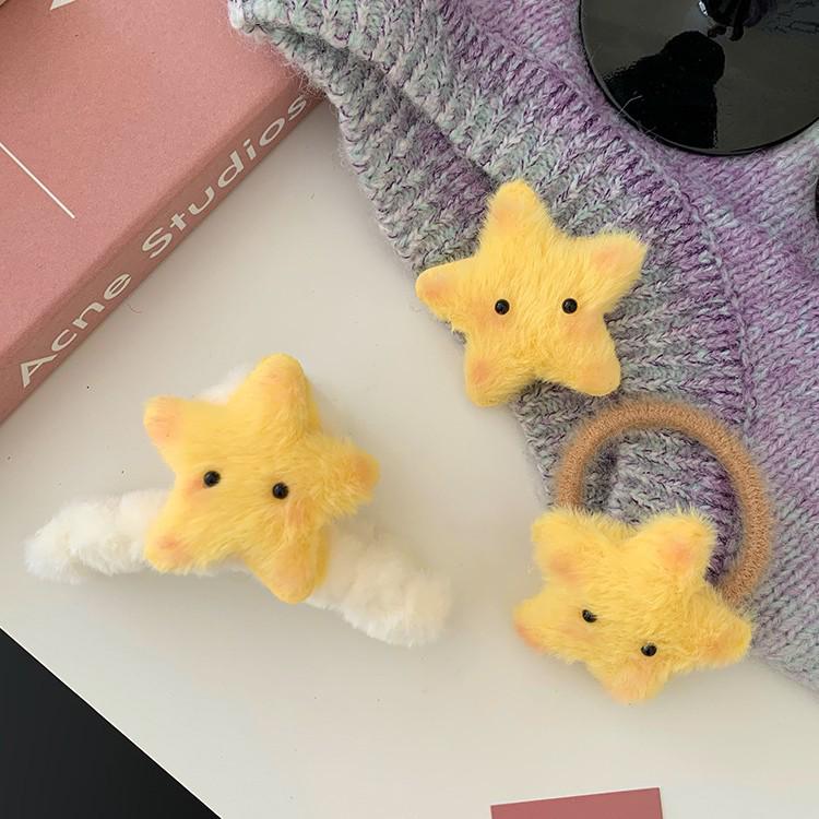 Fluffy Star Shark Hair Clip - Cute Japanese Hairpin for Autumn/Winter