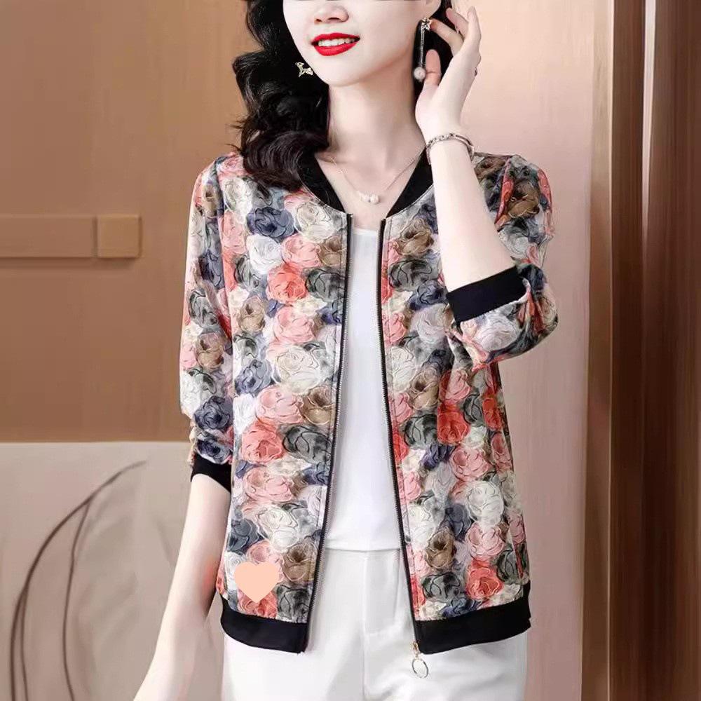 Women's Summer Chiffon Cardigan: Lightweight, Sun Protection, Petite, Age-Reducing, Easy To Match, Printed Design, Baseball Style.