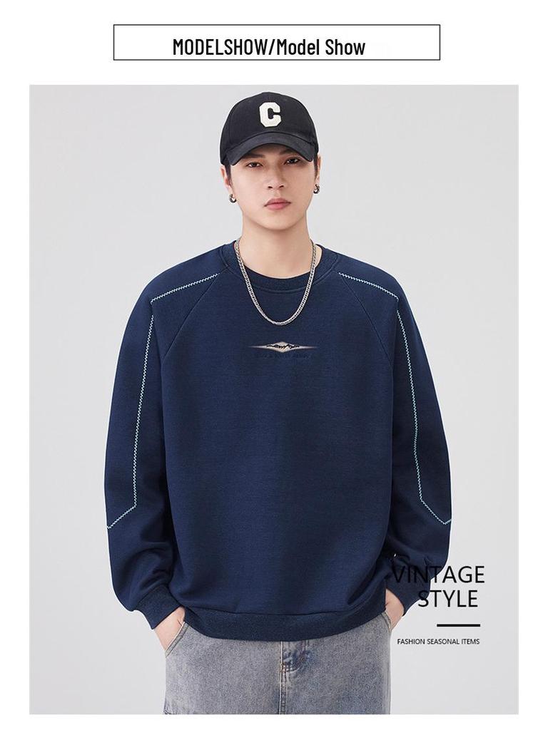 Men's 2025 Autumn/Winter Fleece-Lined Round Neck Sweatshirt - Casual, Loose, High-End Texture, Thick Long Sleeve Top