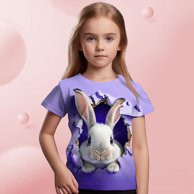 

Easter Girls 3D Graphic Cartoon Rabbit T shirt Tee Short Sleeve 3D Print Summer Spring Active Fashion Cute Kids 3-12 100