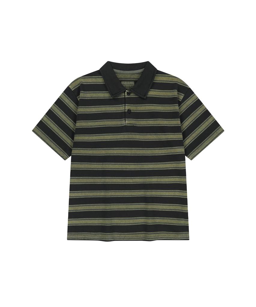 ENDOOR Vtg Dyed Stripe 1/2 Polo Shirt (Vtg Olive)