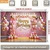 Pink Gold Birthday Tapestry, "Happy Birthday" with Floral and Balloons for Photo Booth