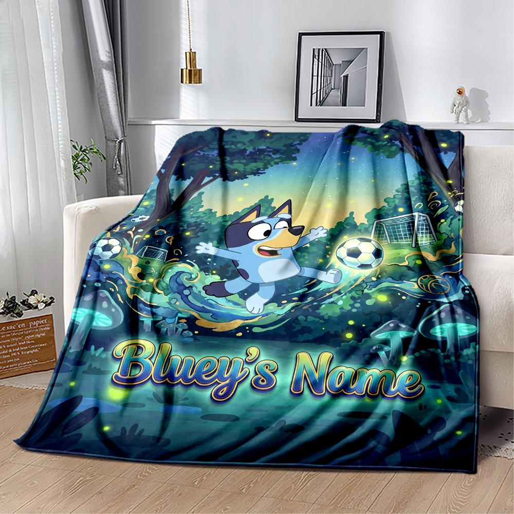 Bluey's Soccer Fun Personalized Text Blanket Cozy Personalized Blanket Durable Comfort Perfect for Couch Living Room Livingroom Bed