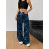 Women's Fashion Casual Wide-leg Trousers Dark Blue Smudged Starry Sky Gold Star Print Loose and Versatile Sweatpants