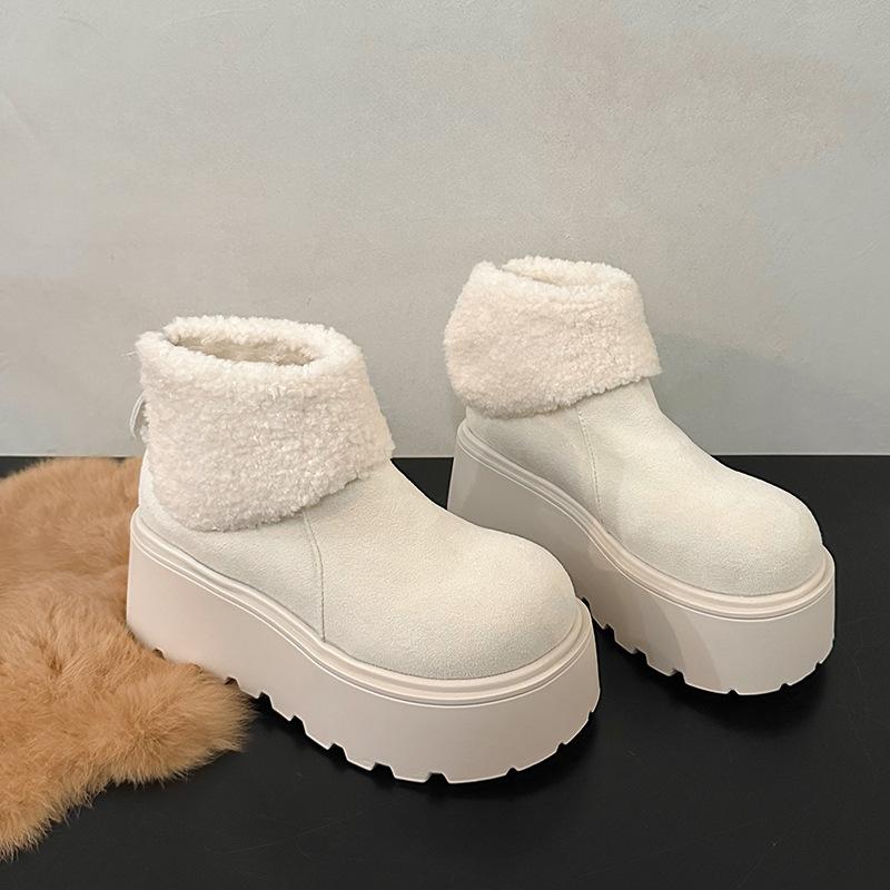 Casual shoes super soft winter heightening new cotton shoes fluffy ugly cute big head snow boots women's short boots velvet thick sole