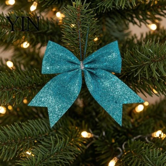 Champagne Party Supplies 4Pcs Glitter Christmas Bow, Sparkling Ribbon Hanging Ornament for Floral Arrangement Bows Tree Front Door Wreath, Festive
