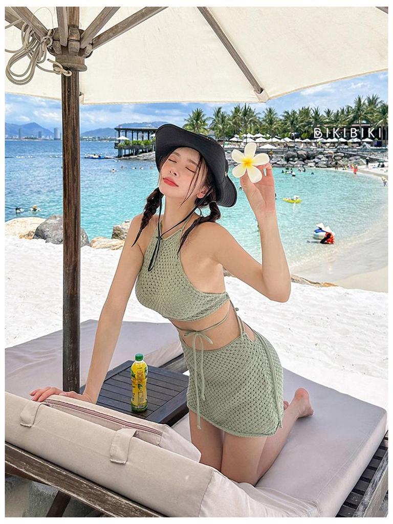 Goddess-Inspired 2025 Korean Cotton Knit Split Skirt Swimsuit