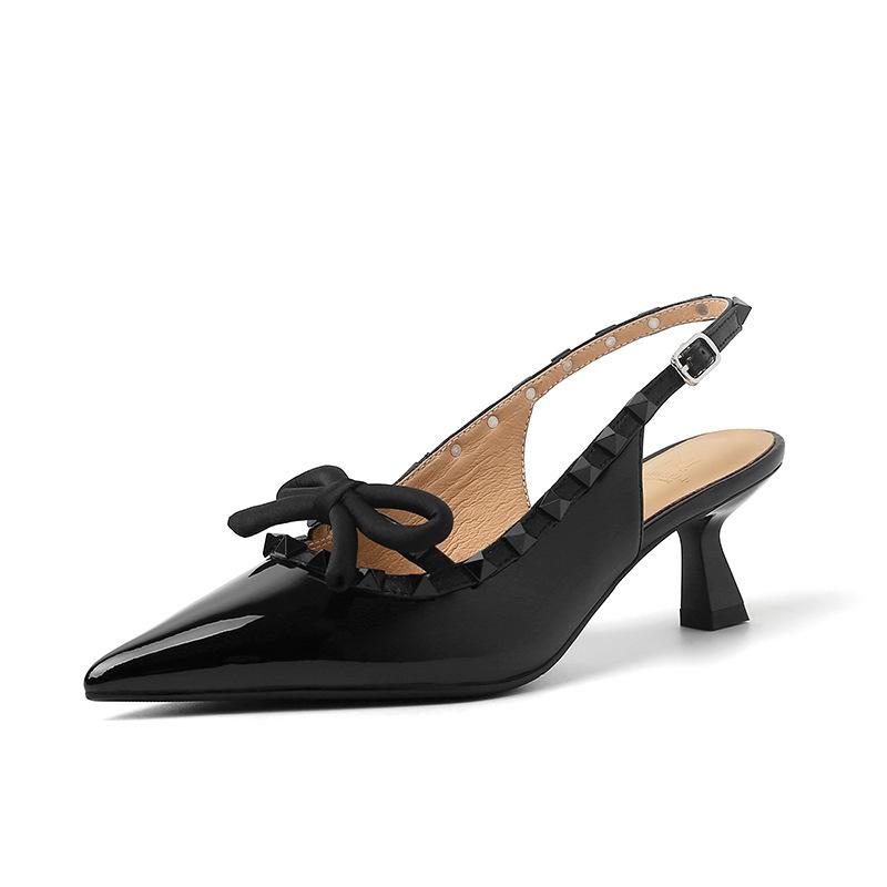 

Huajia, pointed head rivet sandals bow bag head leather sandals women s summer lady fashion empty women s shoes 39