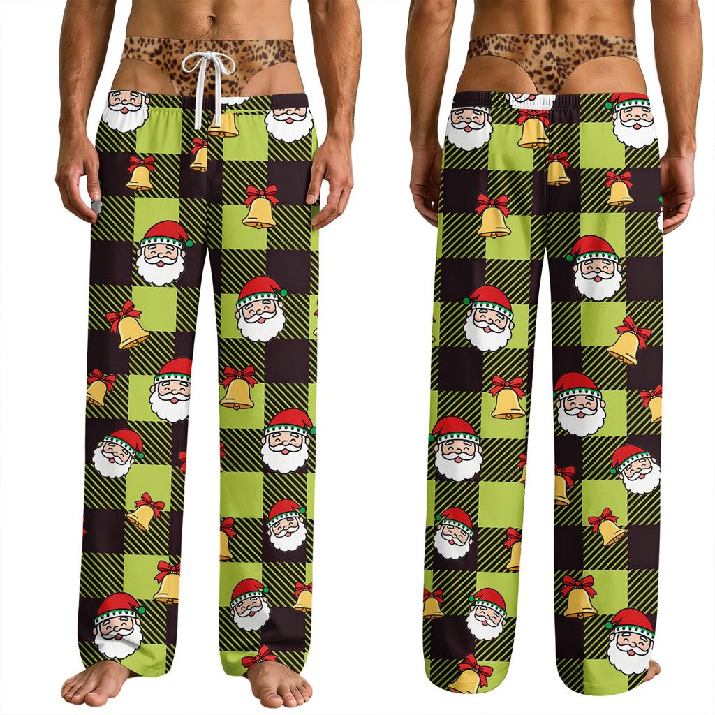 Men's Funny Christmas Print Pants with Pockets, Knit Casual Sleep Pants for Home