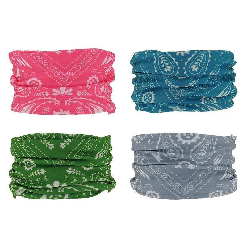 Used [NEW] [SMEHCF] Multi-purpose Bandana 4 Pack for Women Men Headband Balaclava Hair Head Scarf Face Half Airsoft Paintball Mask Neck Gaiter