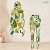 Women Plus Size Geometric Printed Hooded Long Sleeve High Low Top Fitted Pants Set