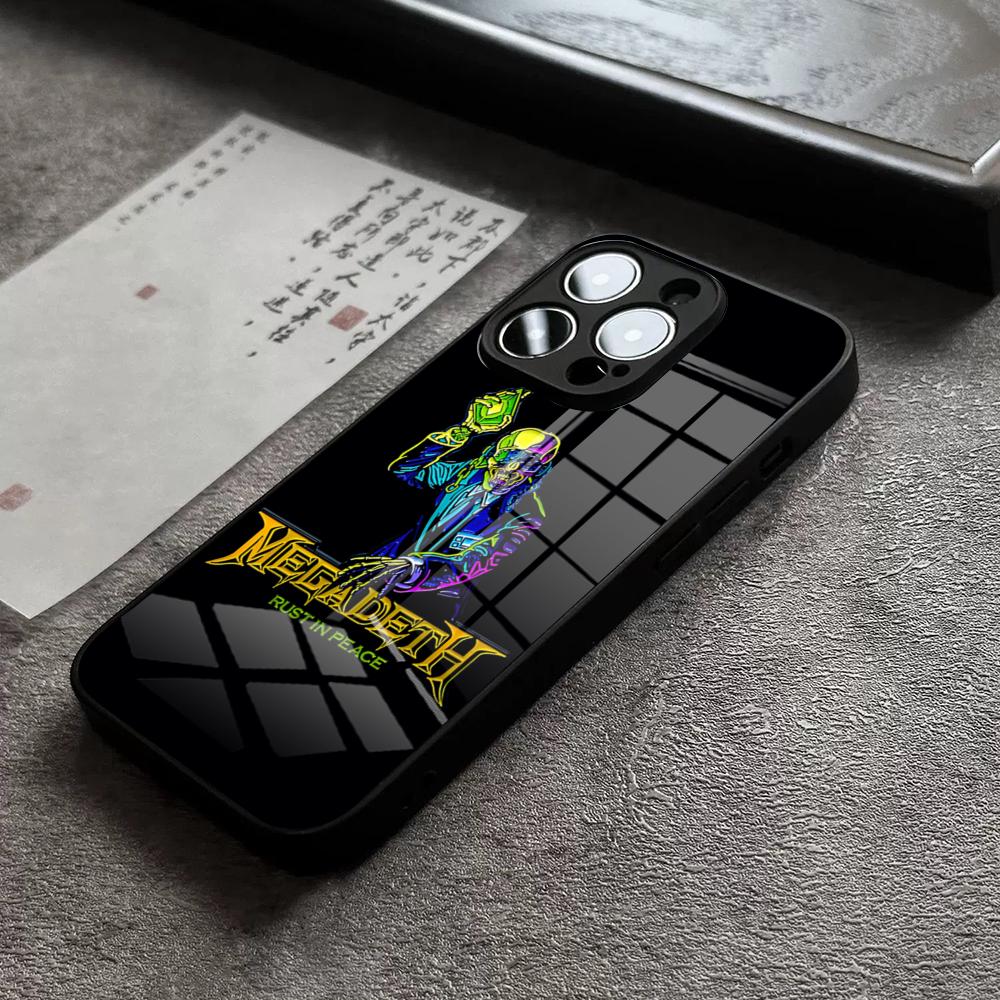 

Rock Megadeth Music Phone Case for iPhone 15 Pro Max 14 Pro 12 11 13 Mini X XR XS 8 7 Plus SE Tempered Glass Back Cover iPhone15 Pro