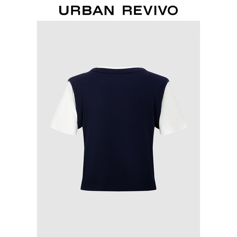 

Женский трикотажный свитер UR в стиле ретро с коротким рукавом и ромбовидным узором S