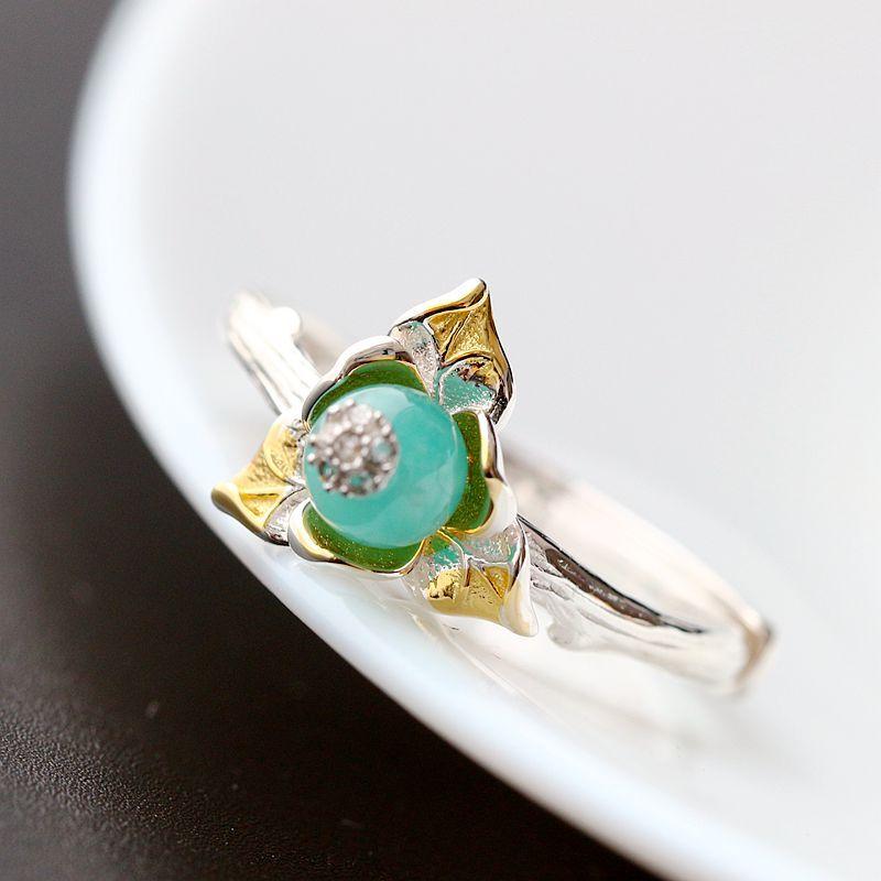 Bague en argent sterling 925 Nvjie avec ouverture de pétales de mode