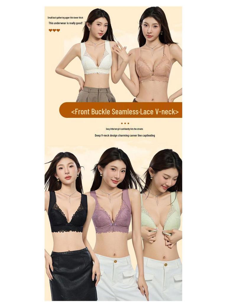 Sexy Lace Front Closure Push-up Triangle Bra