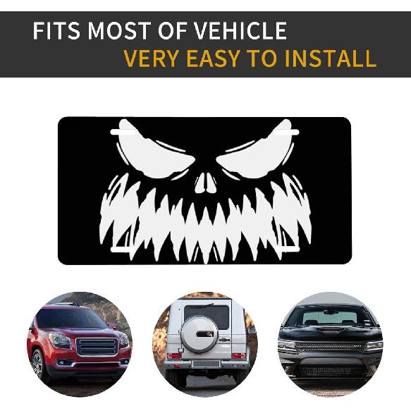 Evil Smile Monster Face Front License Plate for Women Car Vanity Plates Decorative Aluminum Metal Cute Novelty License Plate Cover for Men 6x12 Inch