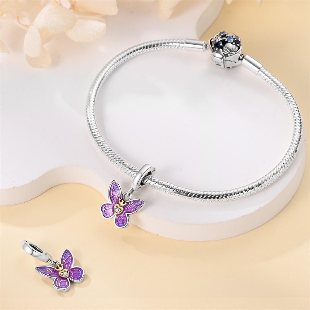 Authentic Copper Charm Bead Charms Luxury Purple Butterfly Pendant Bead Charms Compatible With Bracelets Diy Women Making Delicate Gift