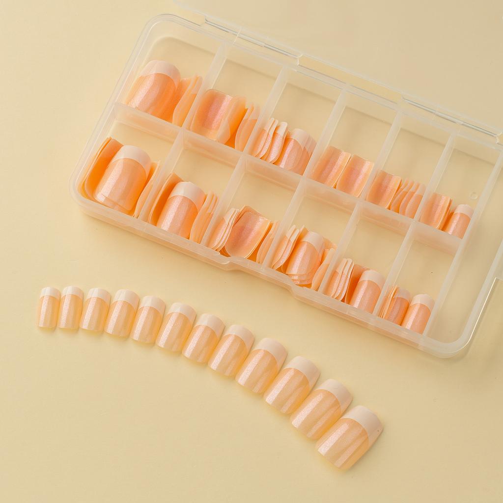 120 Pieces Gel Coffee Background White French Wearing Armor Long/Short Chameleon Laser Fake Nail Nail Nail Piece