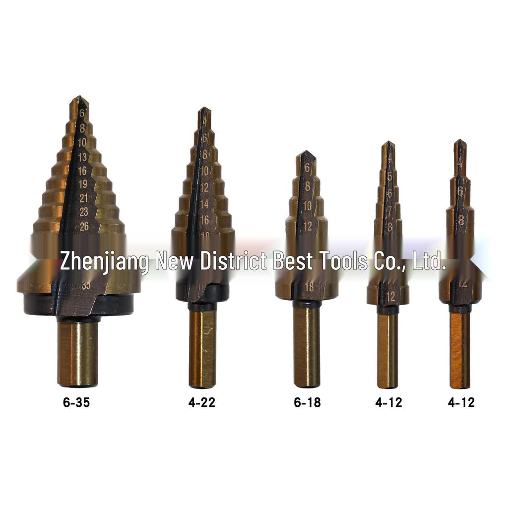 5-Piece Imperial Step Drill Set, TiN Coated, Triangle Shank, Straight Flute, with Aluminum Box