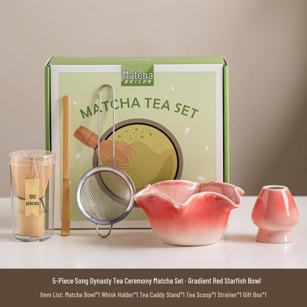 Japanese Lotus Leaf Matcha Bowl Set with Whisk - Tea Ceremony Matcha Mixing Tools
