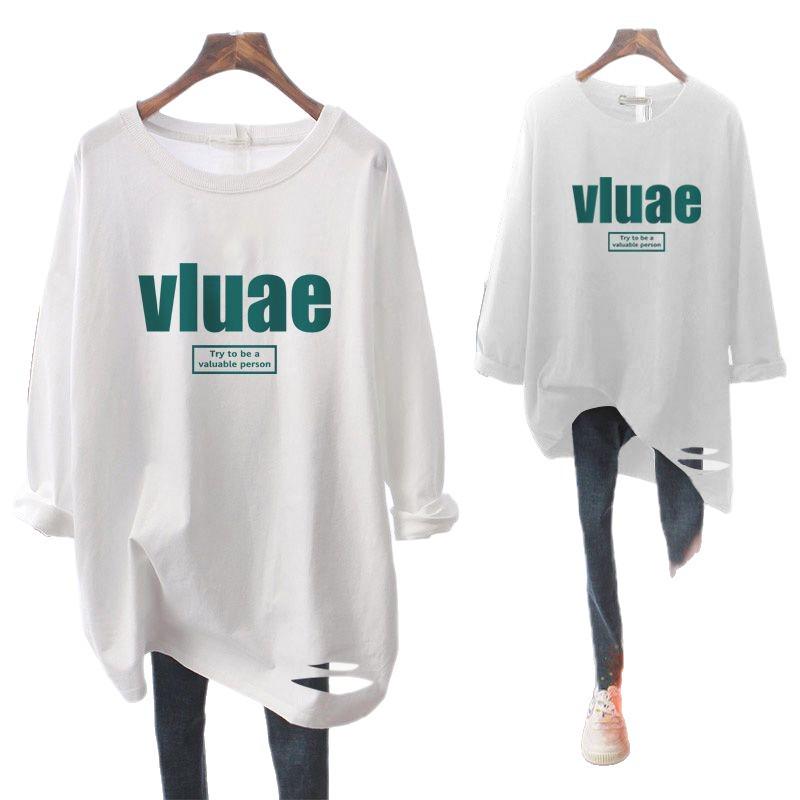 Damen Reines Baumwoll Weiß Langarm T-Shirt - 2025 Herbst Lockerer Schnitt, Cooles Mittellanges Nischendesign