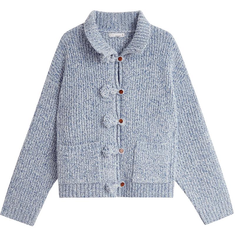 

Women s Retro Gradient Knit Stand-Up Collar Cardigan S