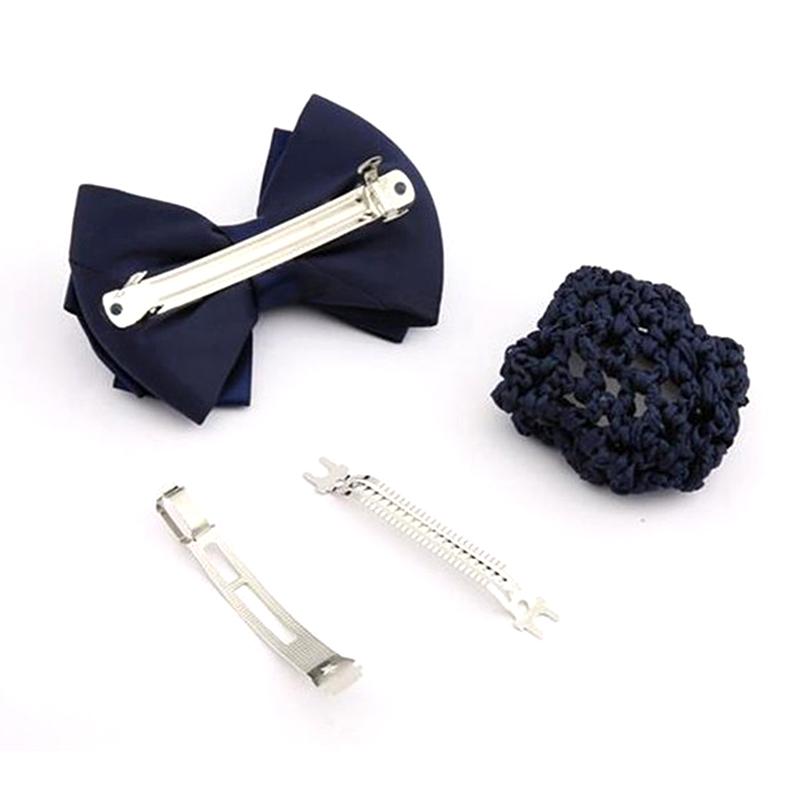 Nurse Stewardess Hair Accessories Bowknot Stripe Net Bun Hair Cover Women Barrette Net Bun Crochet Net Bun Snood