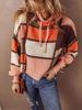 Autumn/Winter Women's Color Block Drawstring Stand Collar Sweater - European & American Casual Waffle Knit Long Sleeve Top
