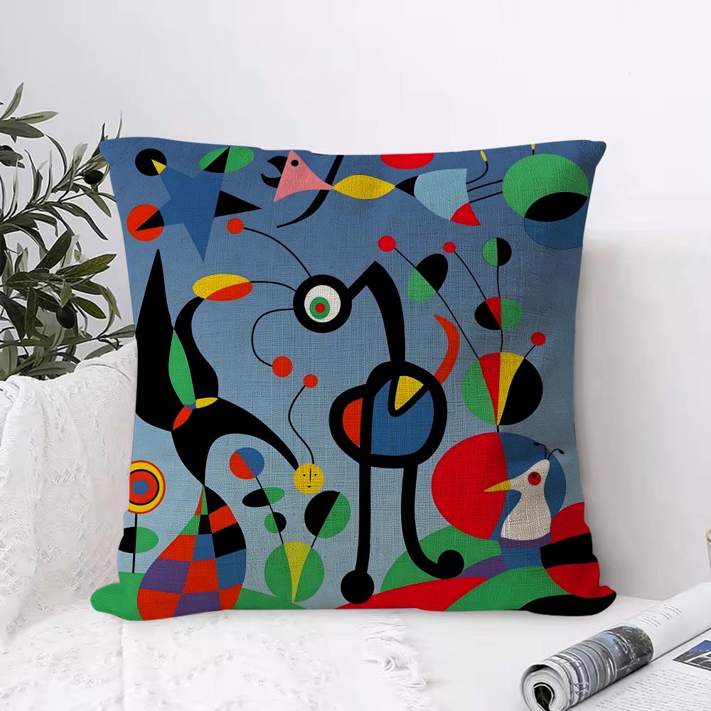 J-Joan M-Miros Art Cushion Cover Breathable Linen Pillow Cover Skin-Friendly Home Decor Pillowcase With Hidden Zipper