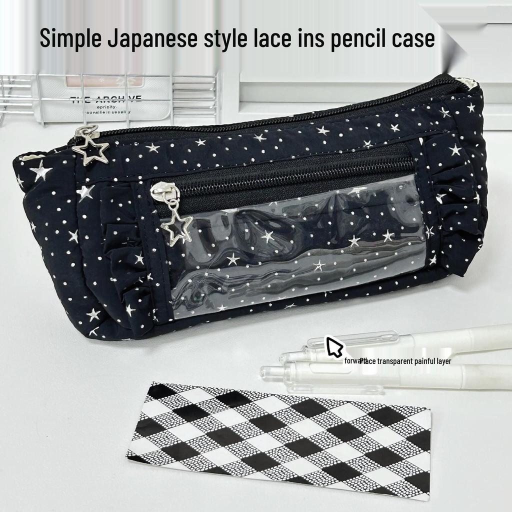 Mint Lace Pencil Case & Cosmetic Bag - Large Capacity, High Style, Ideal for Students